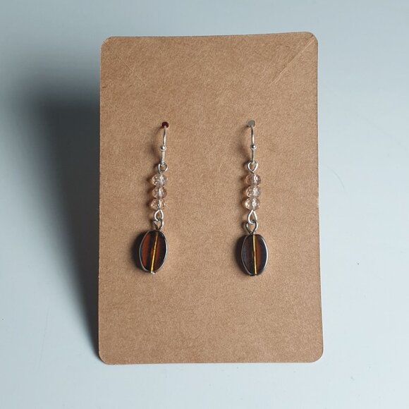 Handmade Dangle Earrings Glass Beads and Brown Oval Stones for Women Jewelry - Picture 2 of 3